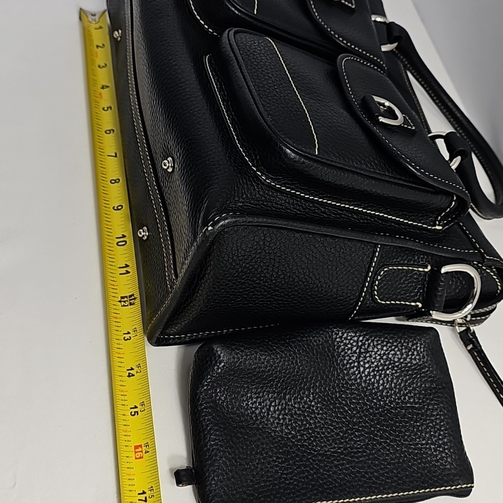 DOONEY & BOURKE Black Leather Double Pocket Tote Satchel Shoulder & Coin‎ Bag - Picture 16 of 16